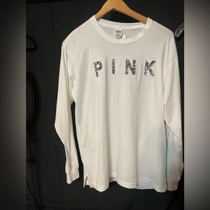 Vs pink NWT large white bling long sleeve shirt